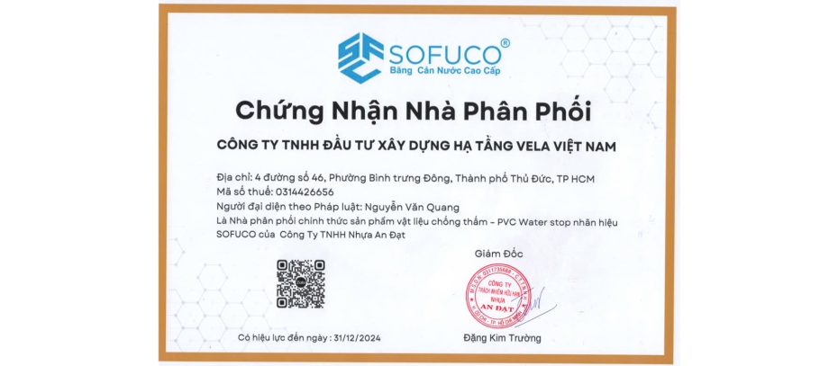 Chứng nhận nhà phân phối - Băng cản nước SOFUCO