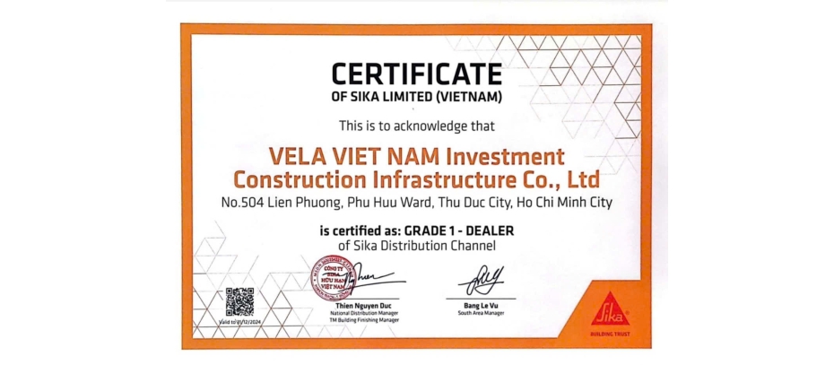 Chứng nhận Đại Lý Cấp 1 Năm 2024 - SIKA VIỆT NAM