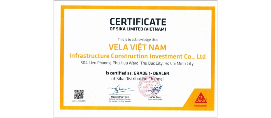 Chứng nhận Đại Lý Cấp 1 năm 2025 - SIKA VIỆT NAM
